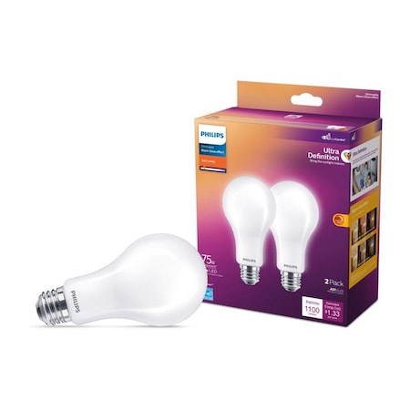 Philips Philips A21 E26 (Medium) LED Bulb Soft White 75 Watt Equivalence 2 pk 573493